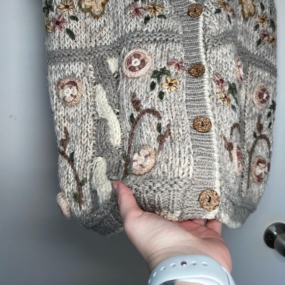 Huntington Ridge Vtg Hand Knitted Cottage Neutral Gray Beige Sweater Vest Sz M - Picture 5 of 9